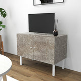 テレビ台 ミニ 80cm 扉収納 大理石柄 グレー