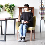 椅子 カフェ風 | JOY Sサイズ 右肘タイプ ブラウン脚 モケット生地