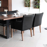 ダイニングチェア 北欧風 カフェ | JOY Mサイズ 左肘タイプ 合皮生地 ブラウン脚 1脚