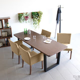 ダイニングチェアー カフェ風インテリア | JOY Sサイズ 左肘タイプ ブラウン脚 モダン生地