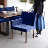 椅子 ダイニングチェア カフェ風 | JOY 1P Mサイズ 右肘ブラウン脚 モケットミカエル柄