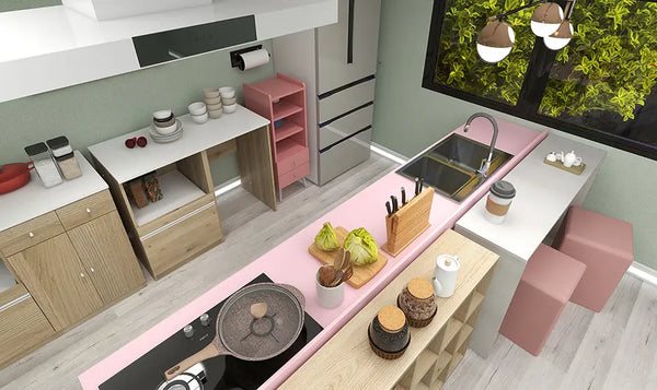 ピンクがポイントのキッチン