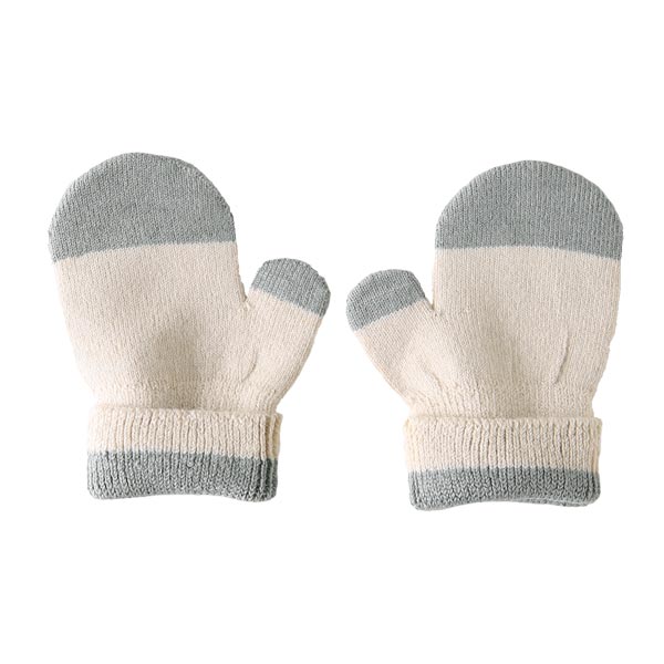 手袋 ニットミトン 防寒 | moc Mitten glove bicolor Caramel アイボリー×グレー